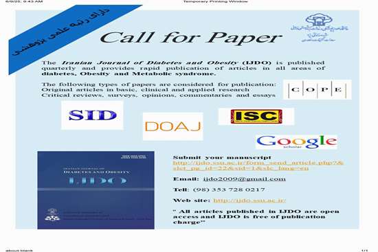 فراخوان  مجله  Iranian Journal of Diabetes and Obesity 